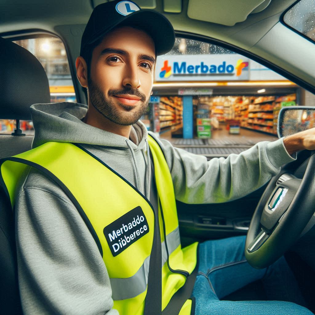 hombre con gorra negra y chaleco que está dentro de un auto, envíos extra mercado libre.