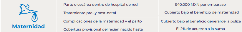 tabla de beneficios para seguros de embarazadas, Bupa nacional vital