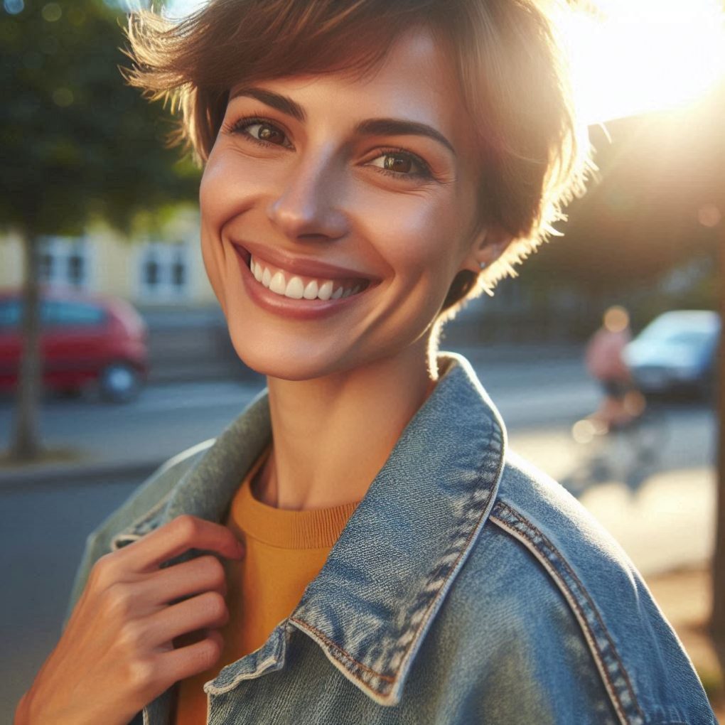 mujer sonriendo con cabello corto de Bupa seguros de gastos médicos mayores.